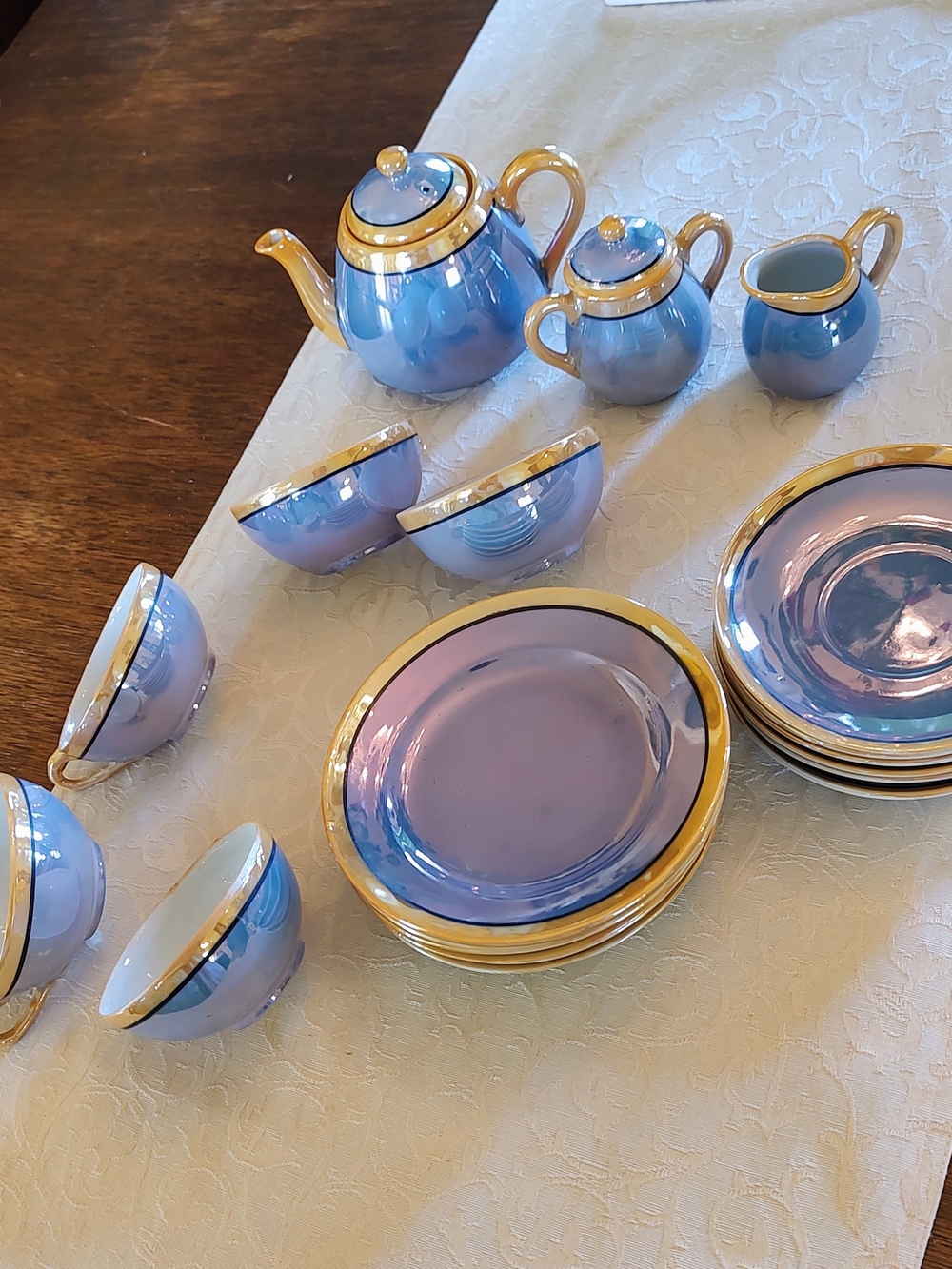 Vintage Blue and Gold Luster Porcelain Mini Tea Service 22 Pieces - Picture 2 of 16